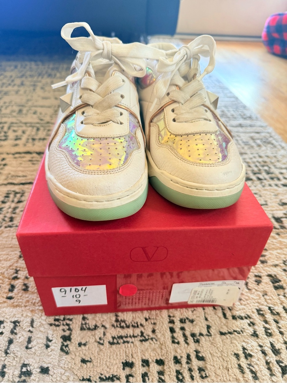 Authentic Valentino Garavani Stud Metallic Sneakers Women 39 US 9 White